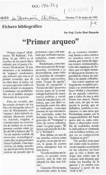 "Primer arqueo"  [artículo] Carlos René Ibacache.