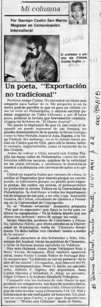 Un poeta, "exportación no tradicional"  [artículo] Germán Castro San Martín.