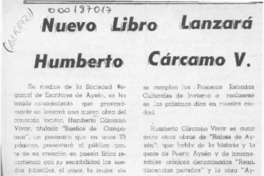 Nuevo libro lanzará Humberto Cárcamo V.  [artículo].
