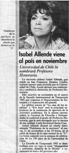 Isabel Allende viene al país en noviembre