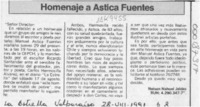 Homenaje a Astica Fuentes  [artículo] Nelson Nahuel Jeldes.