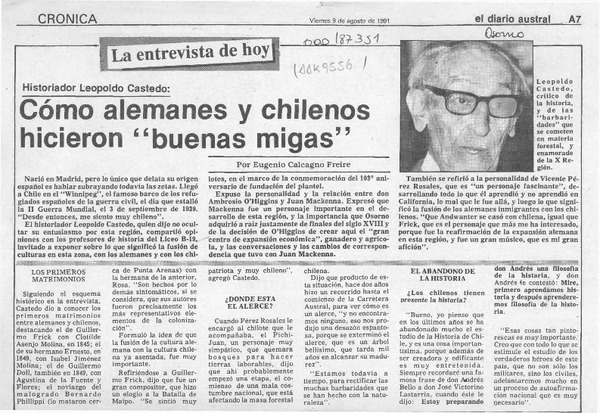 Cómo alemanes y chilenos hicieron "buenas migas"  [artículo] Eugenio Calcagno Freire.
