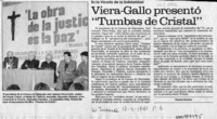 Viera-Gallo presentó "Tumbas de cristal"  [artículo] Patricia Escalona.