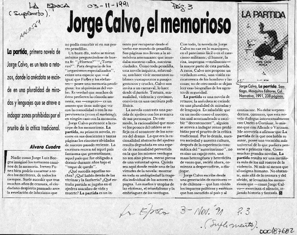 Jorge Calvo, el memorioso  [artículo] Alvaro Cuadra.