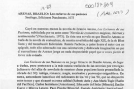 Arenas, Braulio, "Los esclavos de sus pasiones"  [artículo] Santiago Quer Antich.