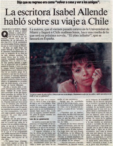 La escritora Isabel Allende habló sobre su viaje a Chile