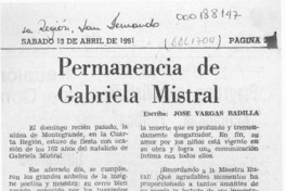 Permanencia de Gabriela Mistral  [artículo] José Vargas Badilla.