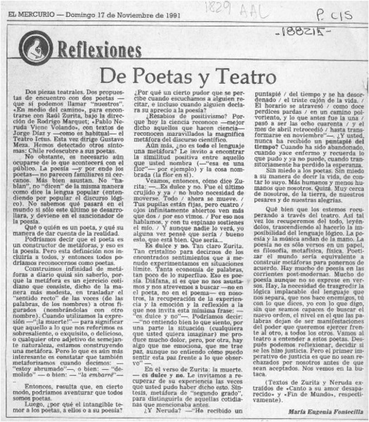 De poetas y teatro  [artículo] María Eugenia Fontecilla.