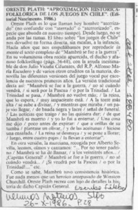 Oreste Plath, "Aproximación histórica-folklórica de los juegos en Chile"  [artículo] Filebo.