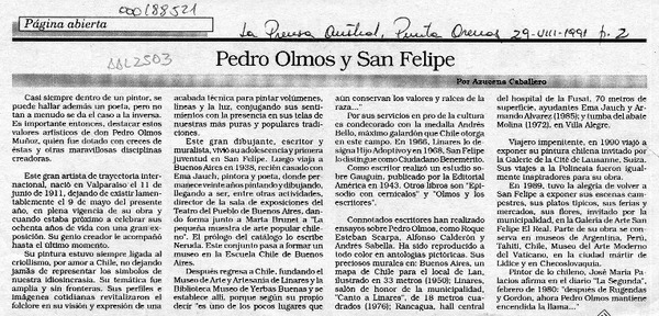 Pedro Olmos y San Felipe  [artículo] Azucena Caballero.