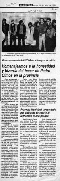 Homenajeamos a la honestidad y bizarría del hacer de Pedro Olmos en la provincia  [artículo].