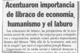 Acentuaron importancia de libraco de economía, humanismo y el laburo  [artículo].