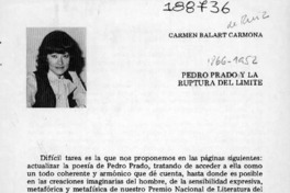 Pedro Prado y la ruptura del límite  [artículo] Carmen Balart Carmona.