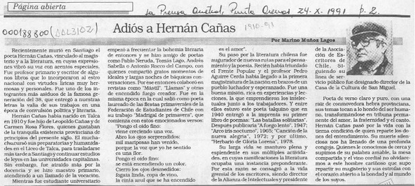 Adiós a Hernán Cañas  [artículo] Marino Muñoz Lagos.