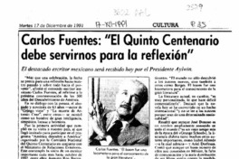 Carlos Fuentes, "El Quinto Centenario debe servirnos para la reflexión"  [artículo].