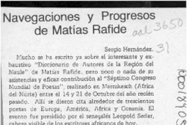 Navegaciones y progresos de Matías Rafide  [artículo] Sergio Hernández.