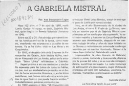 A Gabriela Mistral  [artículo] Ana Bustamante Lagos.