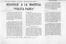 Homenaje a la inmortal "Violeta Parra"  [artículo].