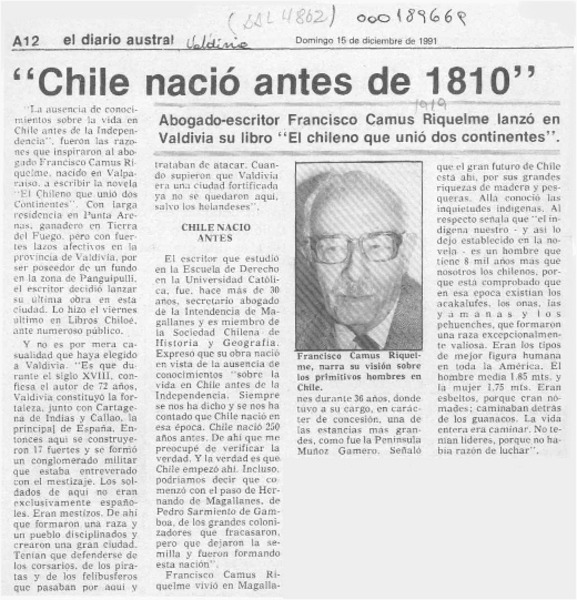"Chile nació antes de 1810"  [artículo].
