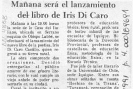 Mañana será el lanzamiento del libro de Iris Di Caro  [artículo].