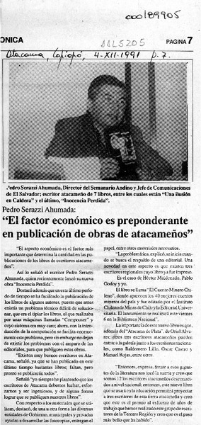 "El factor económico es preponderante en publicación de obras de atacameños"  [artículo].