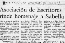 Asociación de escritores rinde homenaje a Sabella  [artículo].