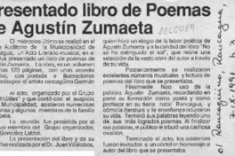 Presentado libro de poemas de Agustín Zumaeta  [artículo].