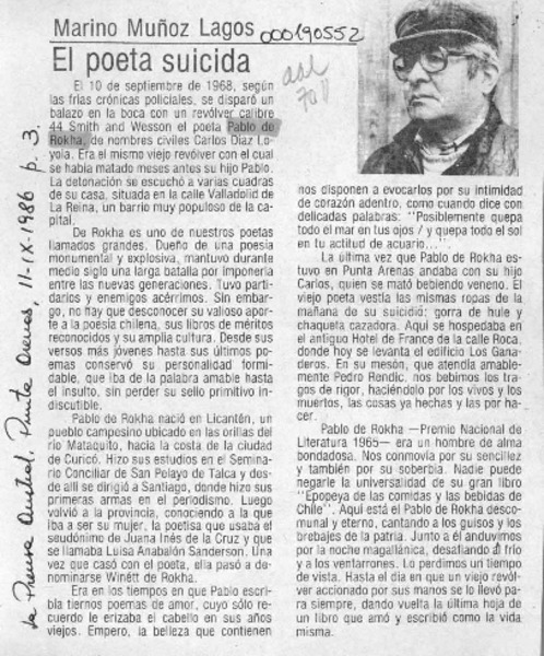 El poeta suicida  [artículo] Marino Muñoz Lagos.