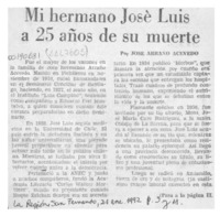Mi hermano José Luis a 25 años de su muerte  [artículo] José Arraño Acevedo.