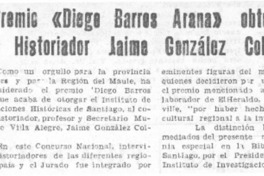 Premio "Diego Barros Arana" obtuvo el historiador Jaime González Colville