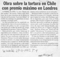 Obra sobre la tortura en Chile con premio máximo en Londres  [artículo].