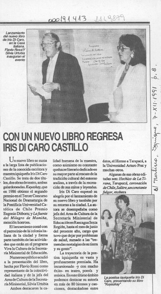 Con un nuevo libro regresa Iris Di Caro Castillo  [artículo].