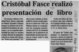 Cristóbal Fasce realizó presentación de libro  [artículo].