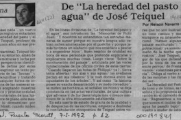 De "La heredad del pasto y el agua" de José Teiquel  [artículo] Nelson Navarro Cendoya.