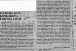 Un honor para poeta sureño Federico Tatter  [artículo] Hernán de la Carrera Cruz.