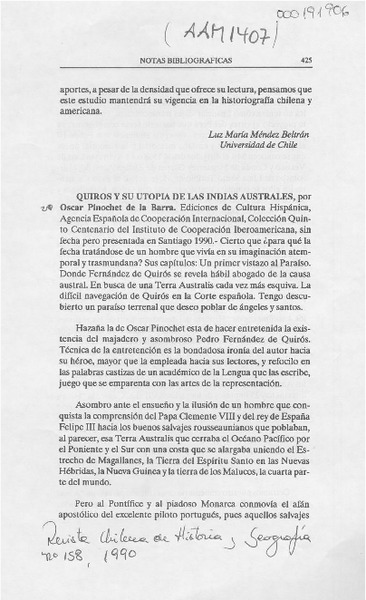 Quiros y su utopía de las indias australes  [artículo] José Rafael Reyes.