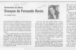 Ensayos de Fernando Durán  [artículo] Sara Vial.