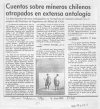 Cuentos sobre mineros chilenos atrapados en extensa antología  [artículo].