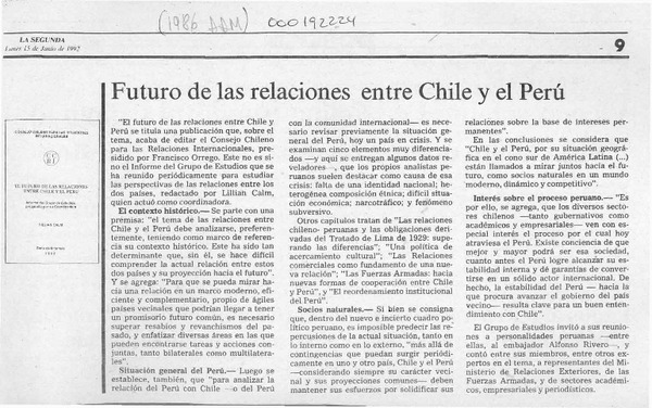 Futuro de las relaciones entre Chile y el Perú  [artículo].