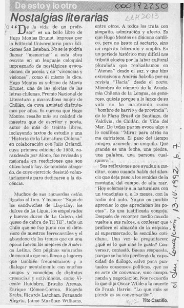 Nostalgias literarias  [artículo] Tito Castillo.