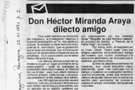 Don Héctor Miranda Araya dilecto amigo  [artículo] René Leiva B.