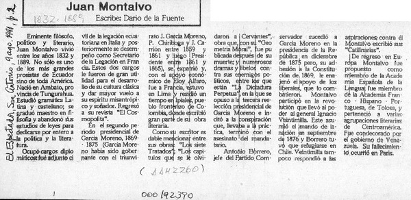 Juan Montalvo  [artículo] Darío de la Fuente.