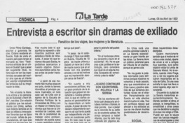 Entrevista a escritor sin dramas de exiliado  [artículo] F. Torrealba.