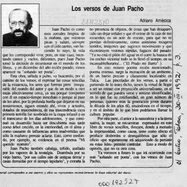 Los versos de Juan Pacho  [artículo] Adriano Améstica.