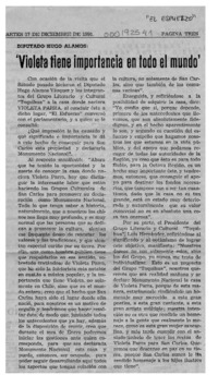 "Violeta tiene importancia en todo el mundo"  [artículo] Hugo Alamos.