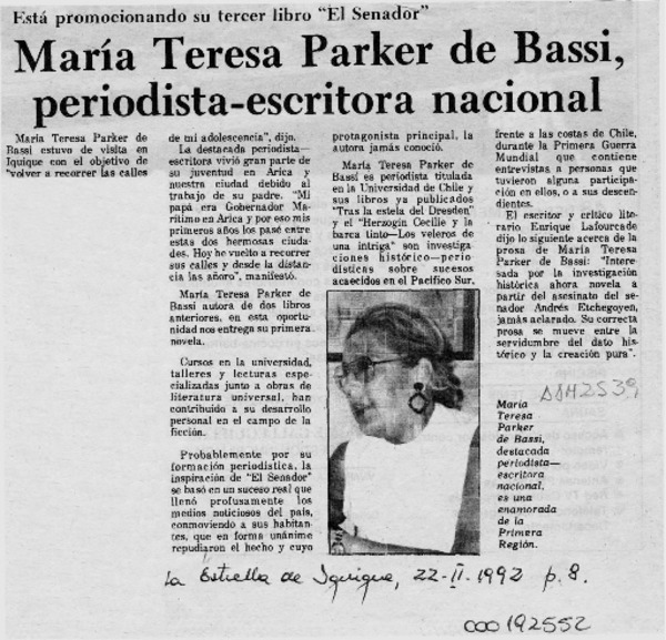 María Teresa Parker de Bassi, periodista-escritora nacional  [artículo].