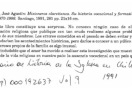 Misioneros claretianos, su historia vocacional y formativa en Chile, 1870-1986  [artículo] Marciano Barrios Valdés.