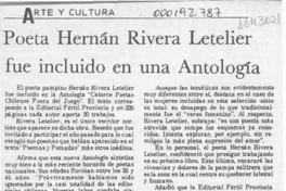 Poeta Hernán Rivera Letelier fue incluido en una antología  [artículo].