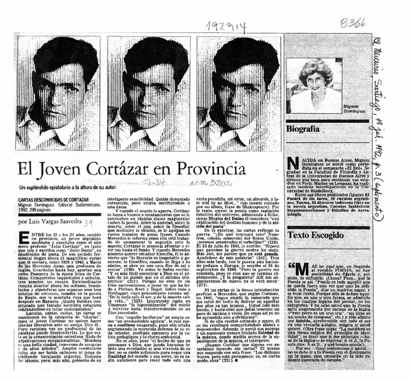 El joven Cortázar en provincia  [artículo] Luis Vargas Saavedra.