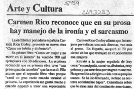 Carmen Rico reconoce que en su prosa hay manejo de la ironía y el sarcasmo  [artículo].